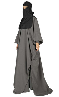All Occasion Wear Grey And Black Niqabh, Burkha, Khimar And Lining Set - EastEssence.com