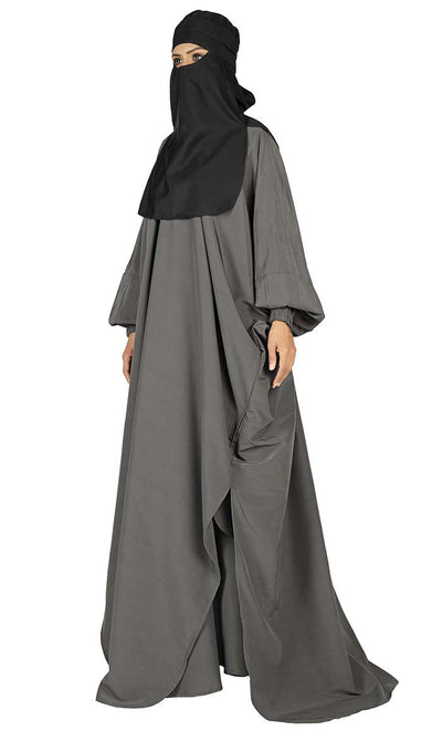 All Occasion Wear Grey And Black Niqabh, Burkha, Khimar And Lining Set - EastEssence.com