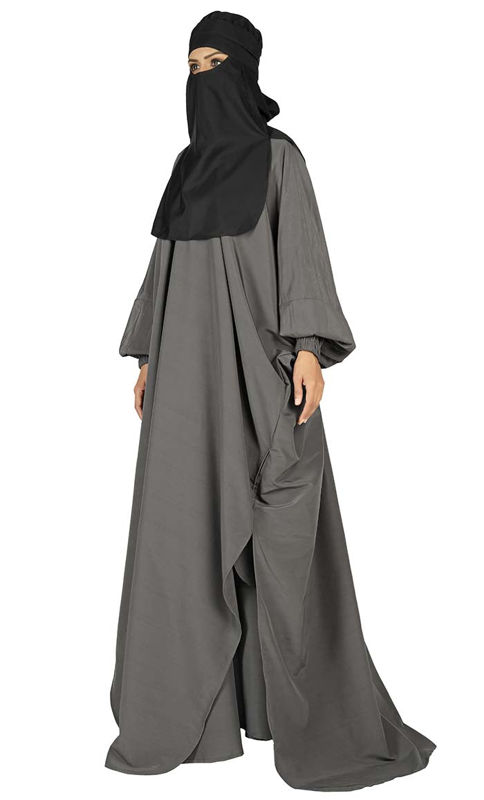 All Occasion Wear Grey And Black Niqabh, Burkha, Khimar And Lining Set - EastEssence.com