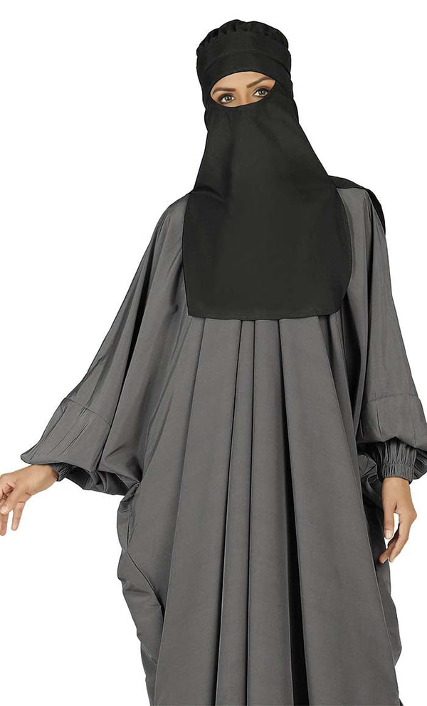 All Occasion Wear Grey And Black Niqabh, Burkha, Khimar And Lining Set - EastEssence.com