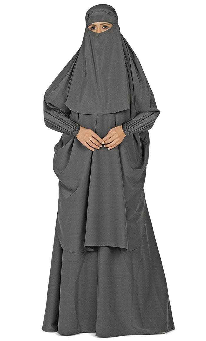 Ensemble khimar, niqab et doublure gris