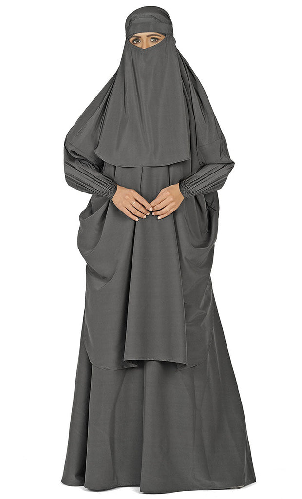 All Occasion Wear Grey Niqabh, Burkha, Khimar And Lining Set - EastEssence.com