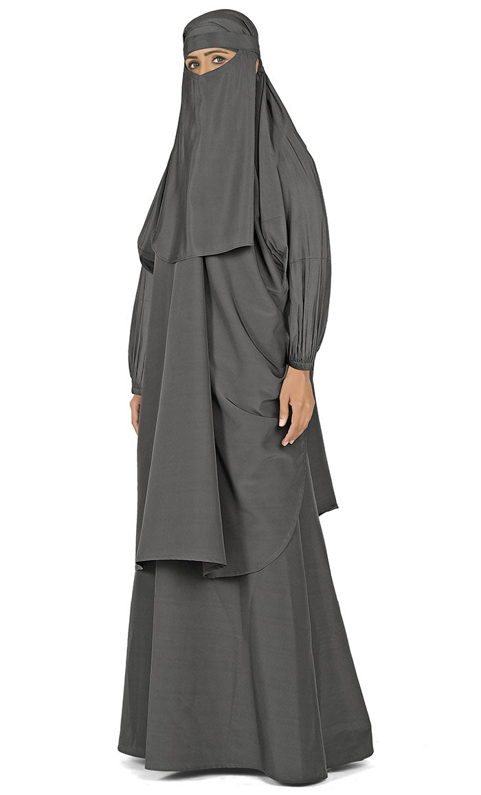 All Occasion Wear Grey Niqabh, and Lining Set