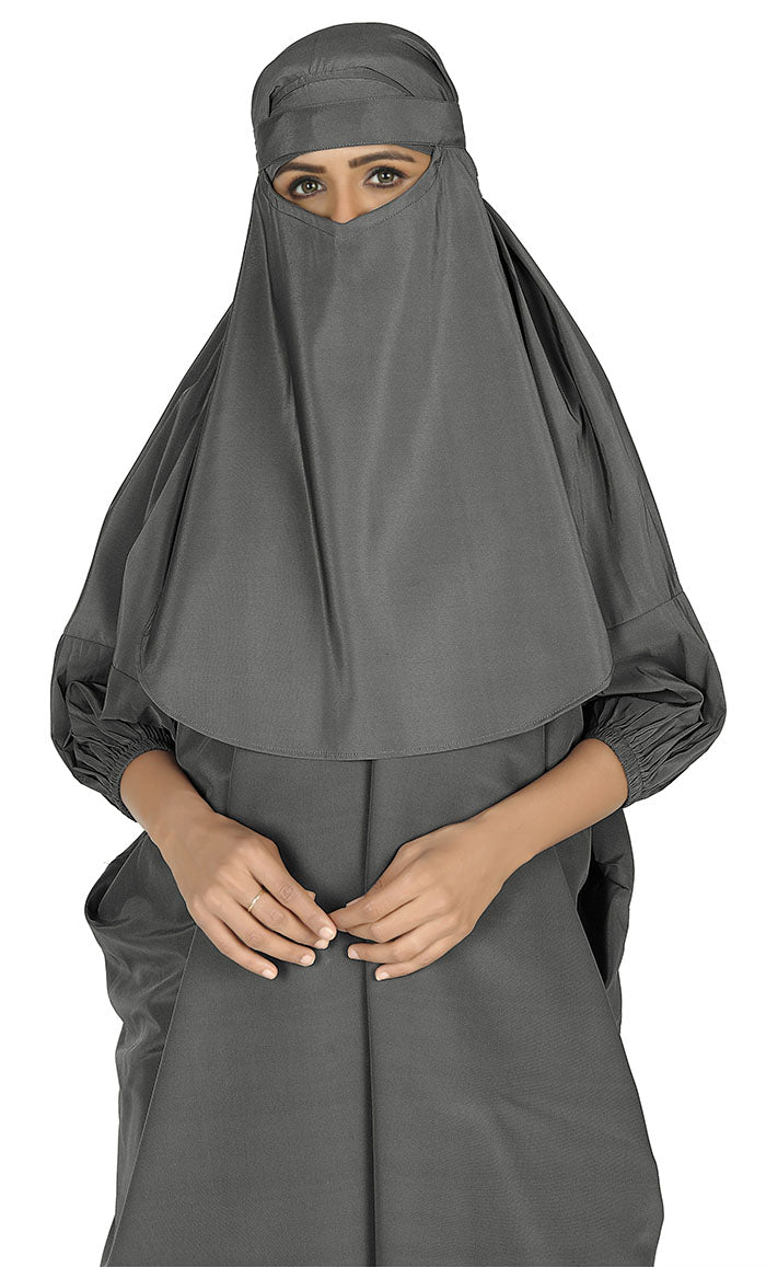 All Occasion Wear Grey Niqabh, and Lining Set