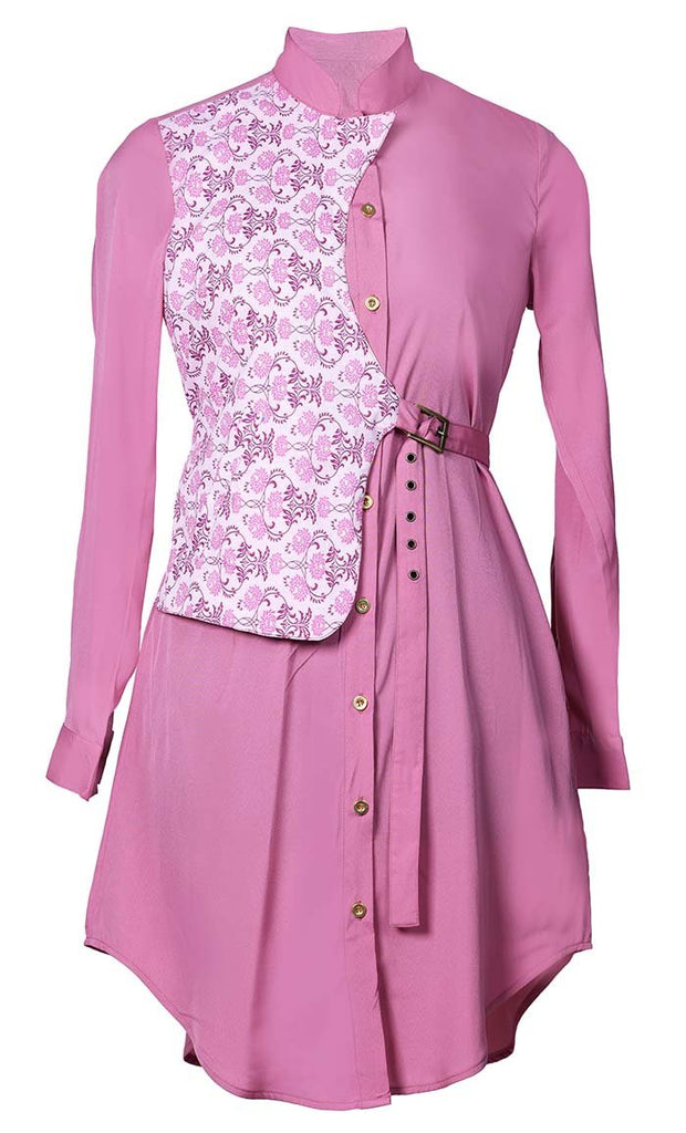 Amazing Half Waist Coat Style Button Down Pink Tunic - EastEssence.com