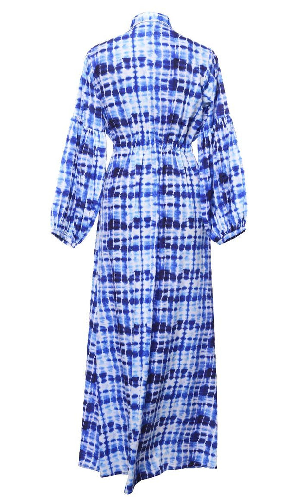 Amazing Royal Blue Tie & Dye Digital Printed Abaya With Pockets - EastEssence.com