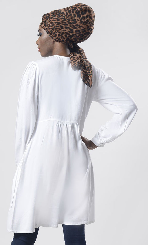 Amazing White Hand Work Embroidered Front Open Button Tunic - EastEssence.com