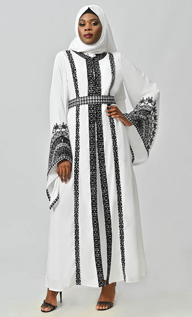 Amira Moroccan Style Abaya With Hand Embroidery And Beautiful Bell Sleeves - EastEssence.com