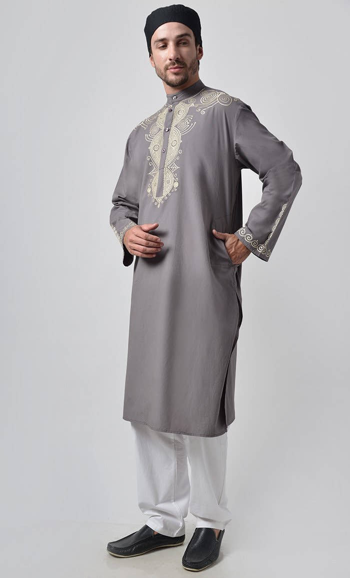 Ancient Motifs Embroidered Yoke Cotton Tunic - EastEssence.com
