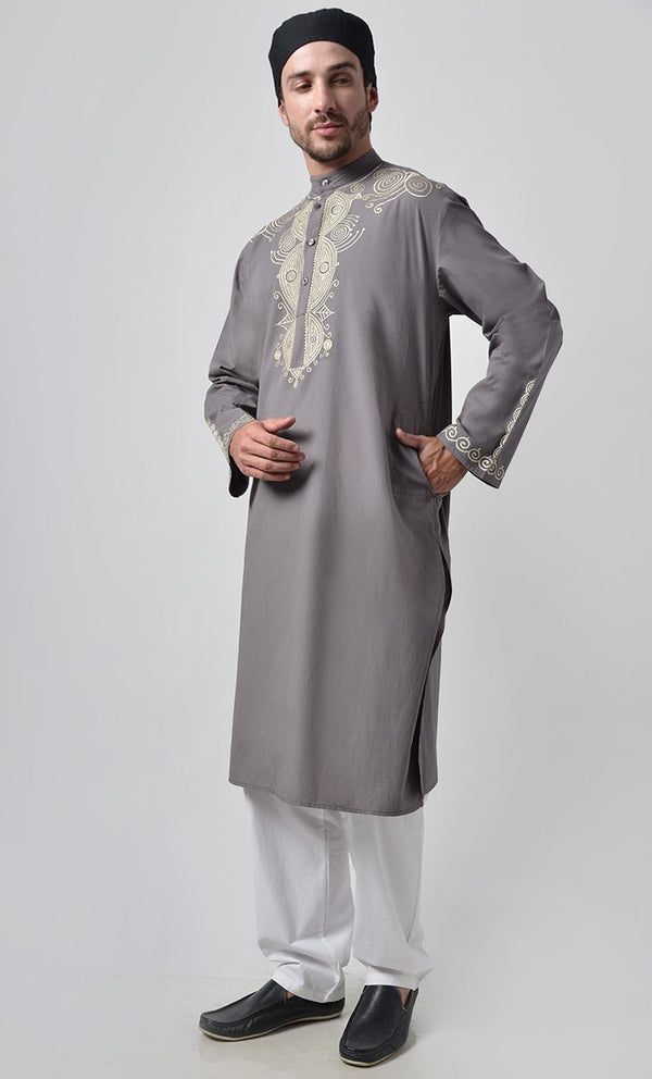 Ancient Motifs Embroidered Yoke Cotton Tunic - EastEssence.com