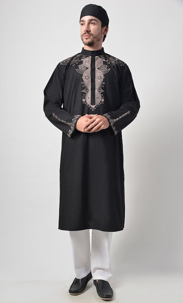 Ancient Motifs Embroidered Yoke Cotton Tunic - EastEssence.com