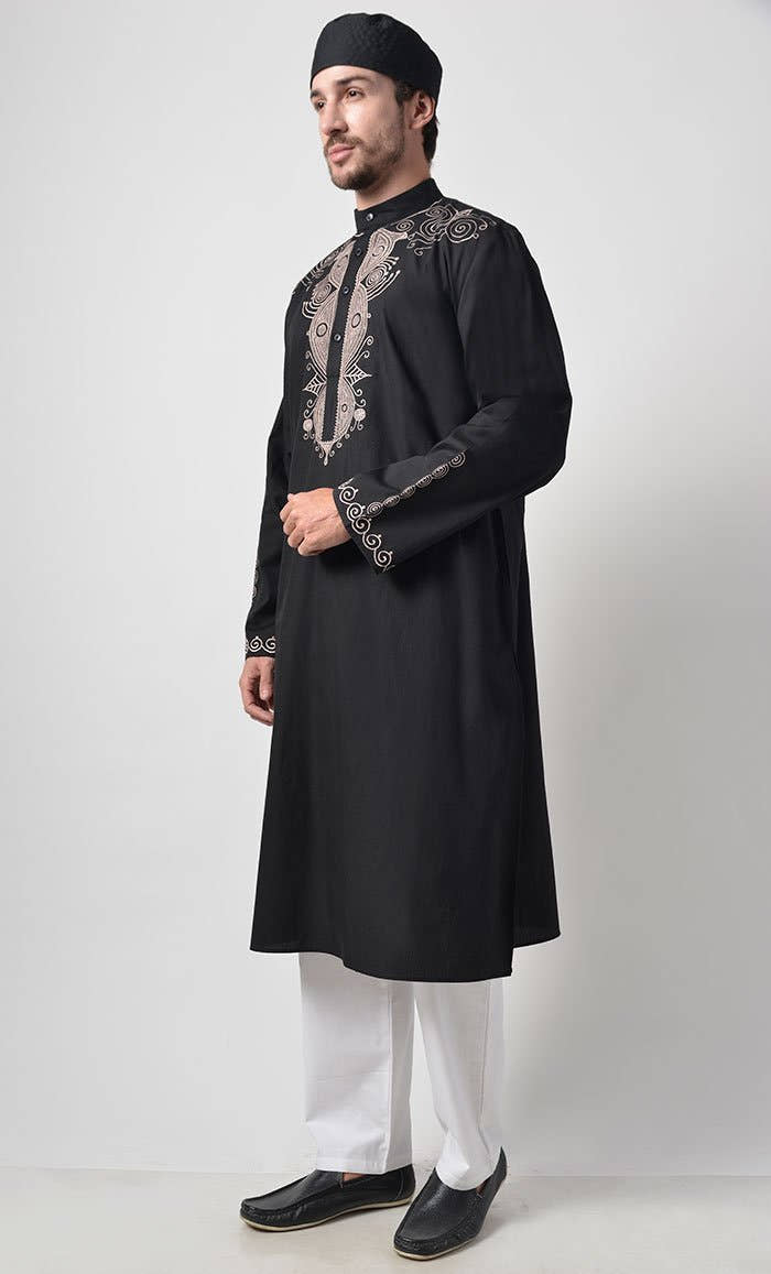 Ancient Motifs Embroidered Yoke Cotton Tunic - EastEssence.com