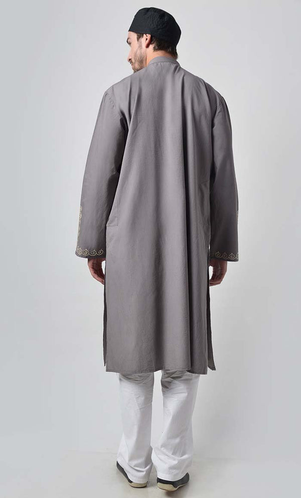 Ancient Motifs Embroidered Yoke Cotton Tunic - EastEssence.com