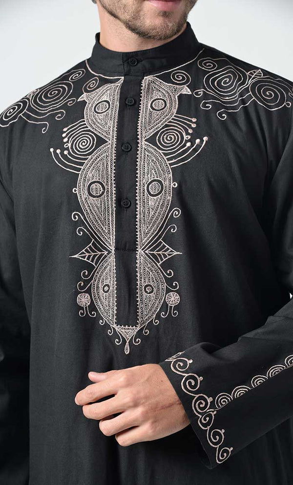 Ancient Motifs Embroidered Yoke Cotton Tunic - EastEssence.com