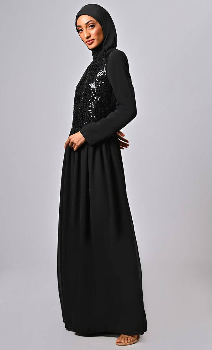 ARABIAN MODEST SEQUINS GEORGETTE DETAILING JUMSUIT ABAYA - EastEssence.com