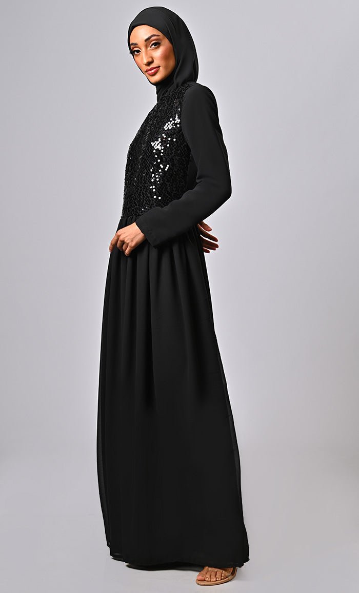 ARABIAN MODEST SEQUINS GEORGETTE DETAILING JUMSUIT ABAYA - EastEssence.com