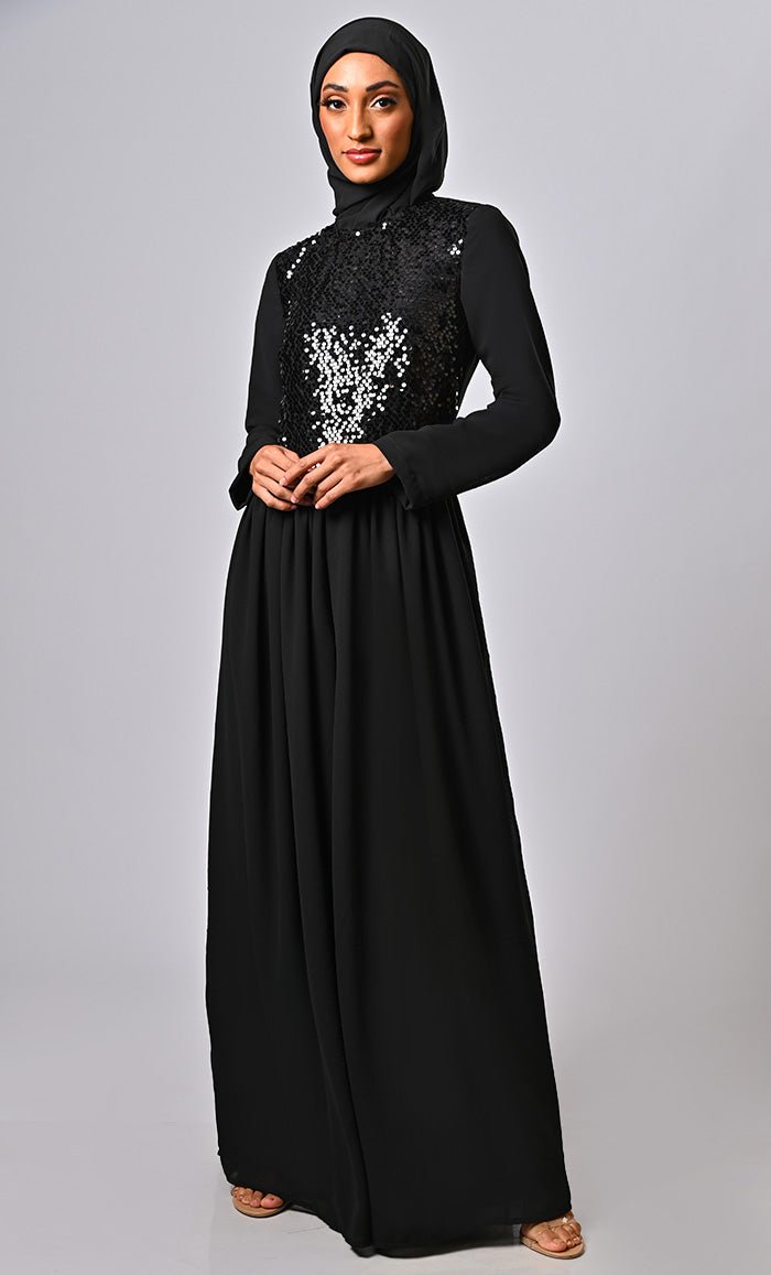 ARABIAN MODEST SEQUINS GEORGETTE DETAILING JUMSUIT ABAYA - EastEssence.com