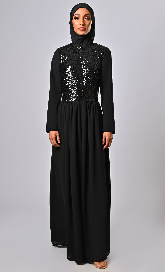 ARABIAN MODEST SEQUINS GEORGETTE DETAILING JUMSUIT ABAYA - EastEssence.com