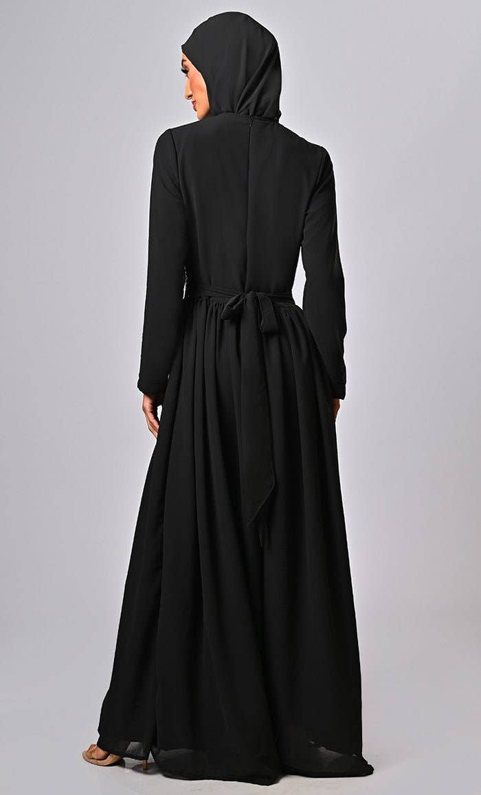 ARABIAN MODEST SEQUINS GEORGETTE DETAILING JUMSUIT ABAYA - EastEssence.com