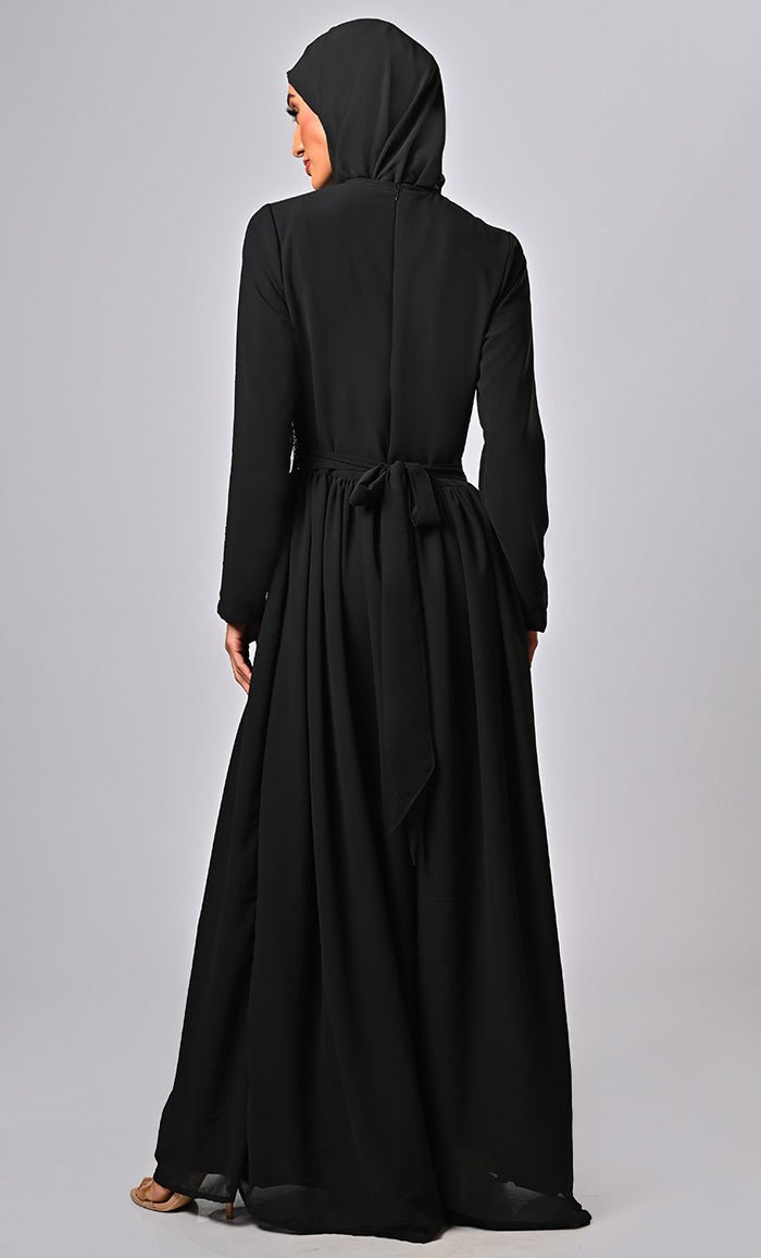 ARABIAN MODEST SEQUINS GEORGETTE DETAILING JUMSUIT ABAYA - EastEssence.com