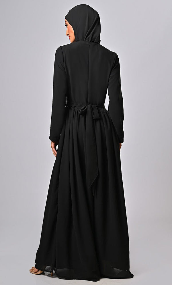 ARABIAN MODEST SEQUINS GEORGETTE DETAILING JUMSUIT ABAYA - EastEssence.com