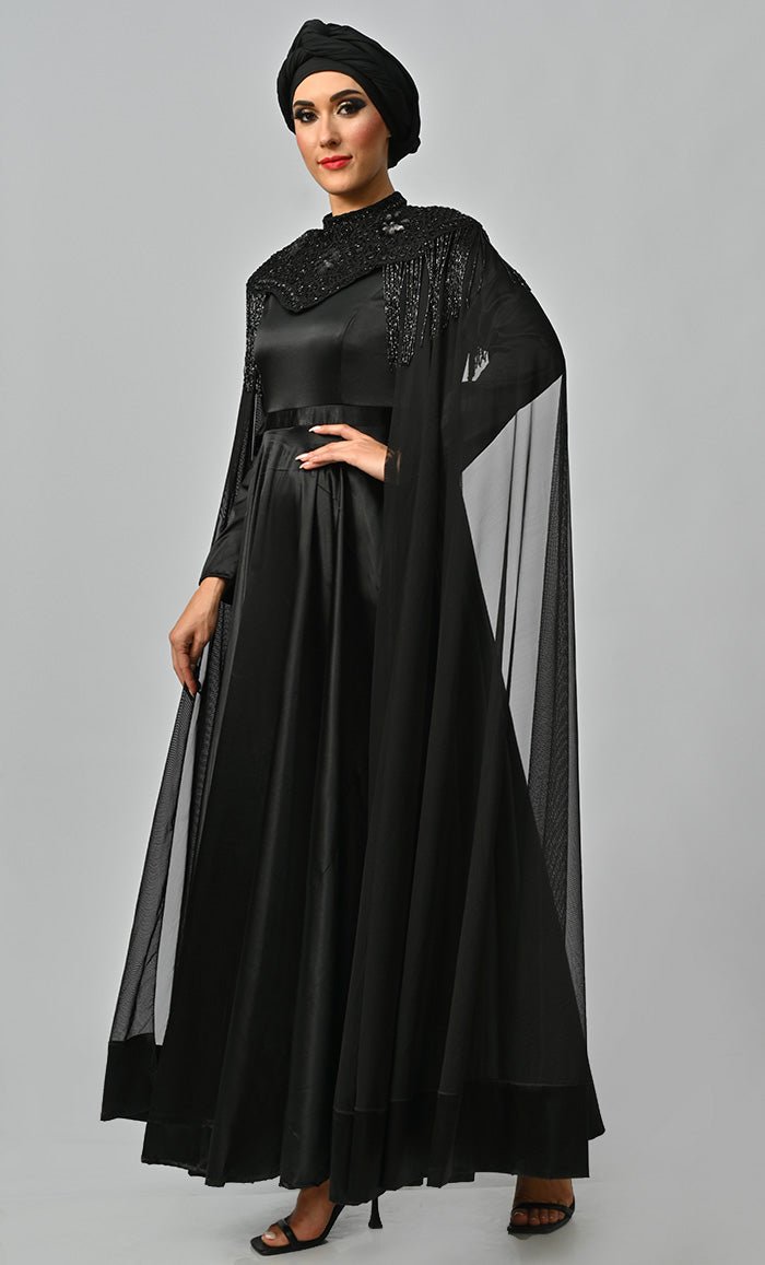Arabian Queen Hand Embroidered Collar Satin Abaya