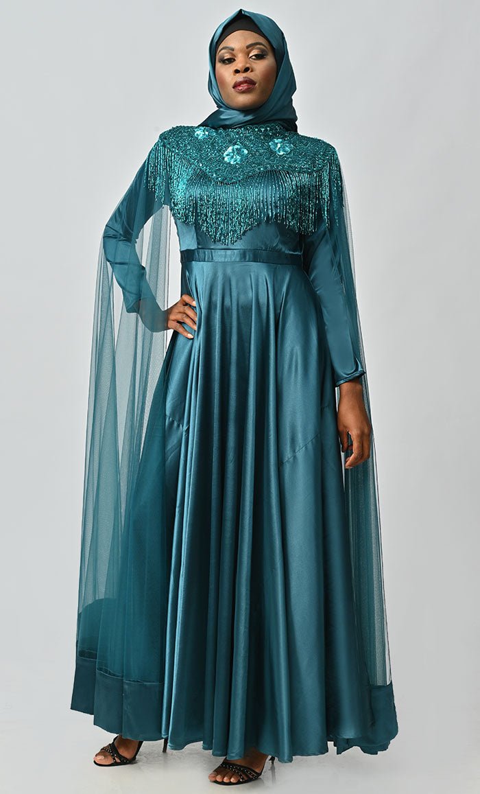 Arabian Queen Hand Embroidered Collar Satin Abaya
