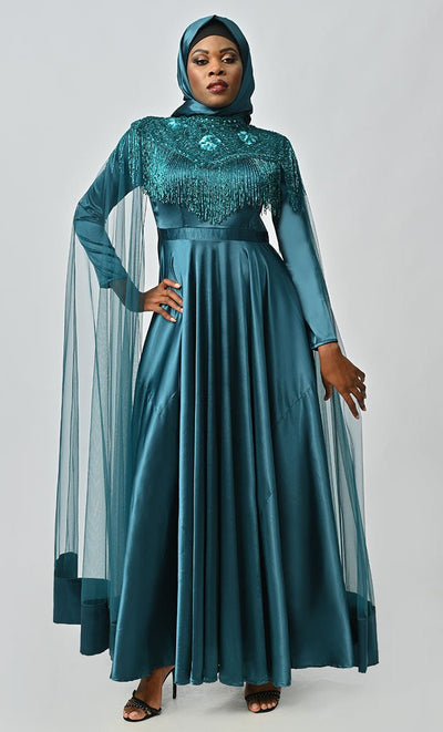 Arabian Queen Hand Embroidered Collar Satin Abaya