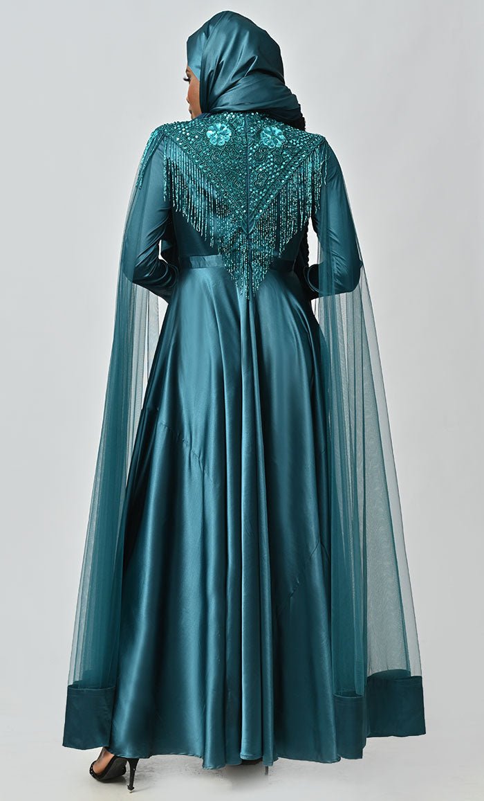 Arabian Queen Hand Embroidered Collar Satin Abaya