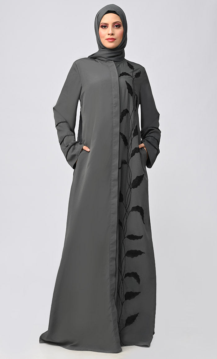 Arabic Grey Enchantress Embroidered Abaya