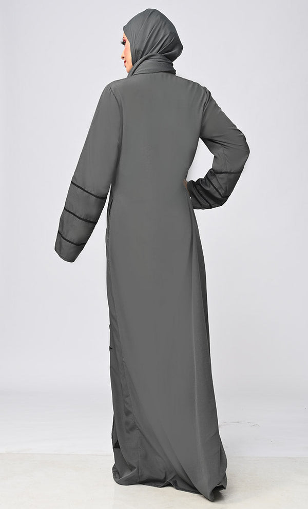 Arabic Grey Enchantress Embroidered Abaya