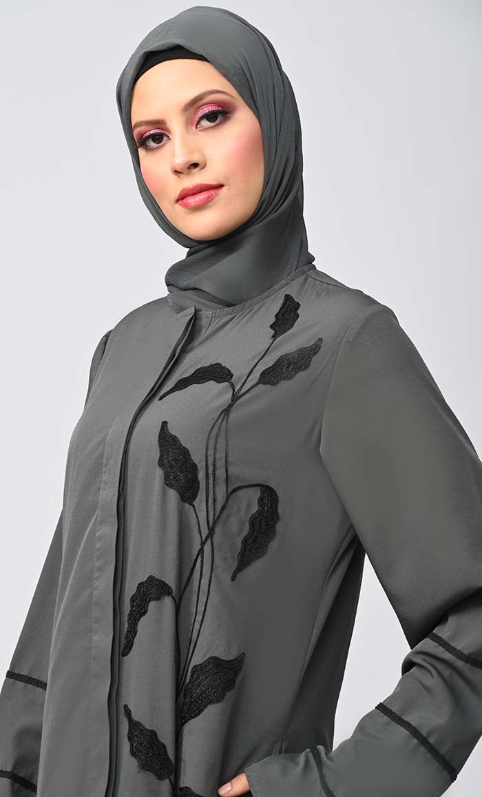 Arabic Grey Enchantress Embroidered Abaya