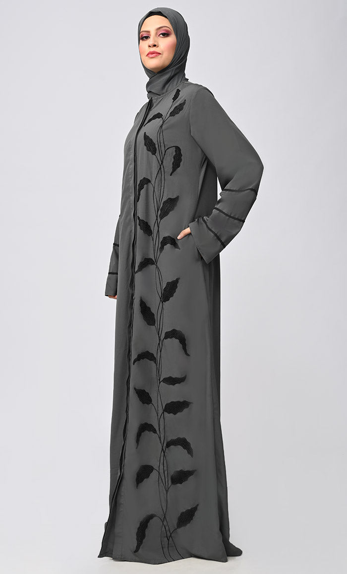 Arabic Grey Enchantress Embroidered Abaya