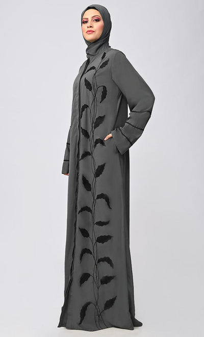 Arabic Grey Enchantress Embroidered Abaya