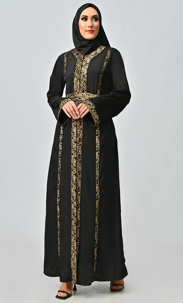 Arabic Moroccan Style Abaya With Hand Embroidery And Lace Detailing - EastEssence.com