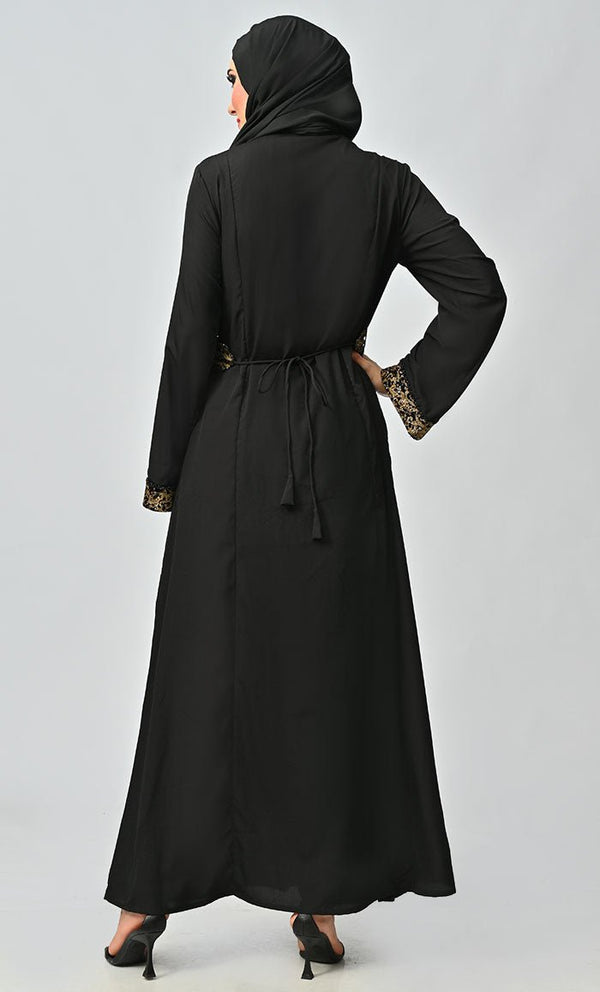 Arabic Moroccan Style Abaya With Hand Embroidery And Lace Detailing - EastEssence.com