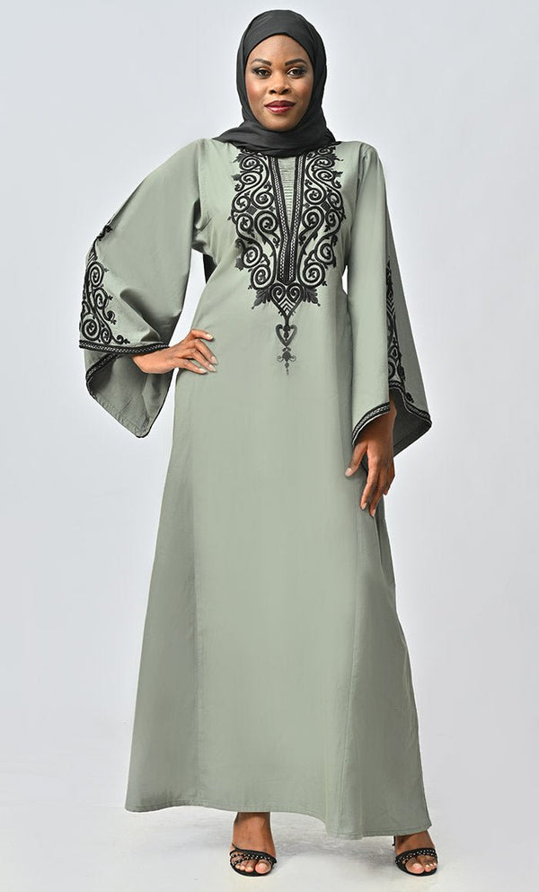 Arabic Women Beautiful Dori Work Detailing Abaya With Pockets - EastEssence.com