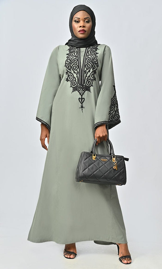 Arabic Women Beautiful Dori Work Detailing Abaya With Pockets - EastEssence.com