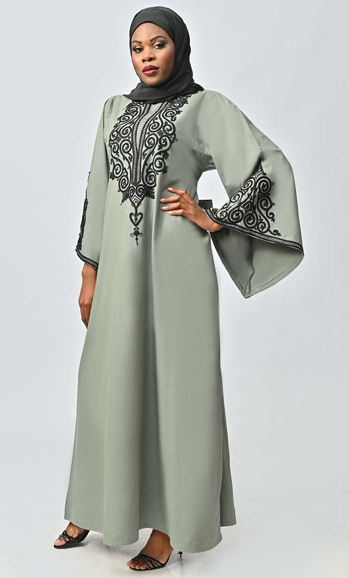 Arabic Women Beautiful Dori Work Detailing Abaya With Pockets - EastEssence.com