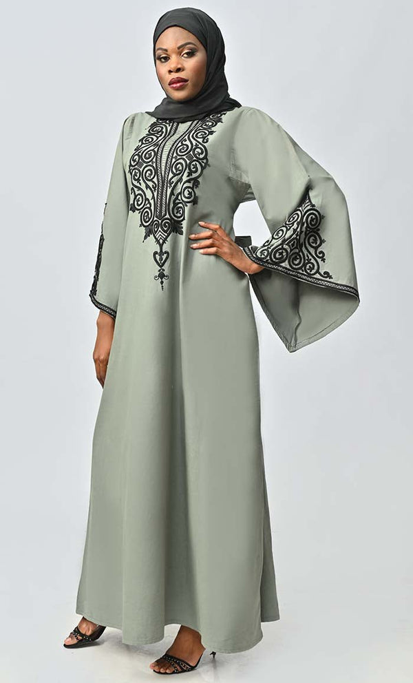 Arabic Women Beautiful Dori Work Detailing Abaya With Pockets - EastEssence.com