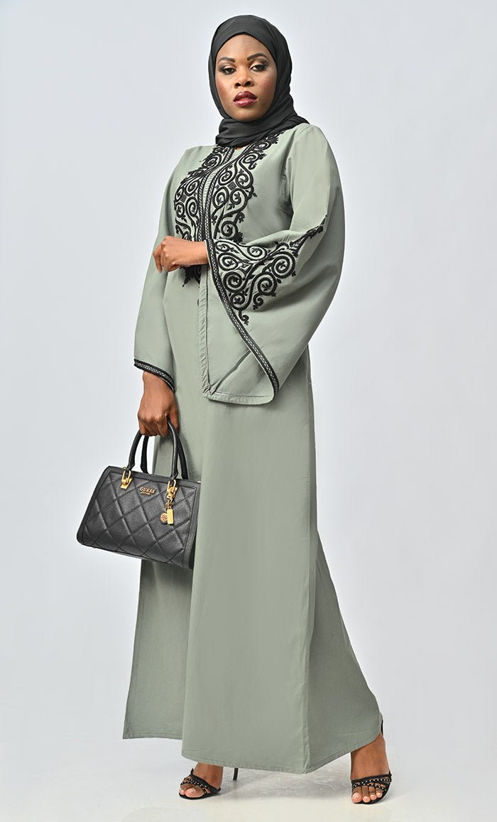 Arabic Women Beautiful Dori Work Detailing Abaya With Pockets - EastEssence.com