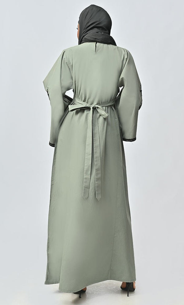 Arabic Women Beautiful Dori Work Detailing Abaya With Pockets - EastEssence.com