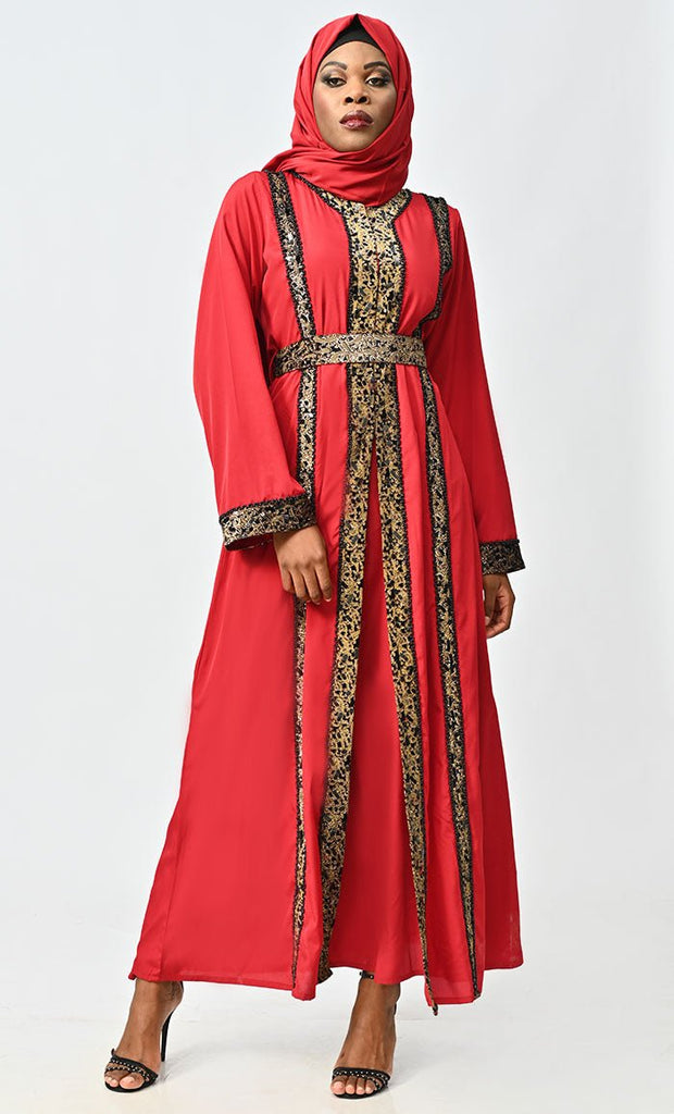 Arabic Women Moroccan Style Abaya With Hand Embroidery And Lace Detailing - EastEssence.com