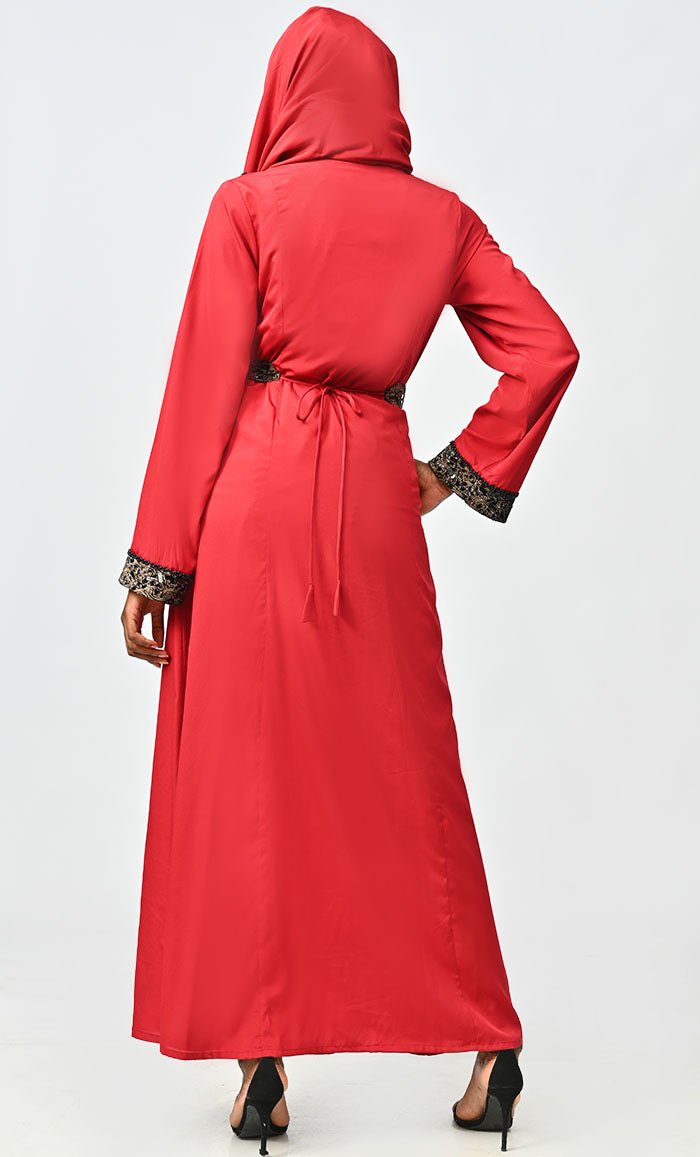 Arabic Women Moroccan Style Abaya With Hand Embroidery And Lace Detailing - EastEssence.com