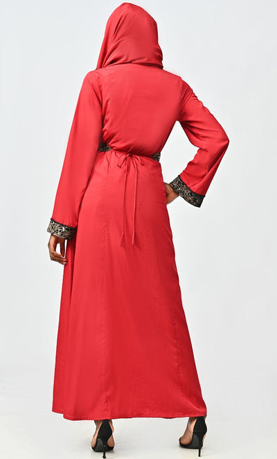 Arabic Women Moroccan Style Abaya With Hand Embroidery And Lace Detailing - EastEssence.com
