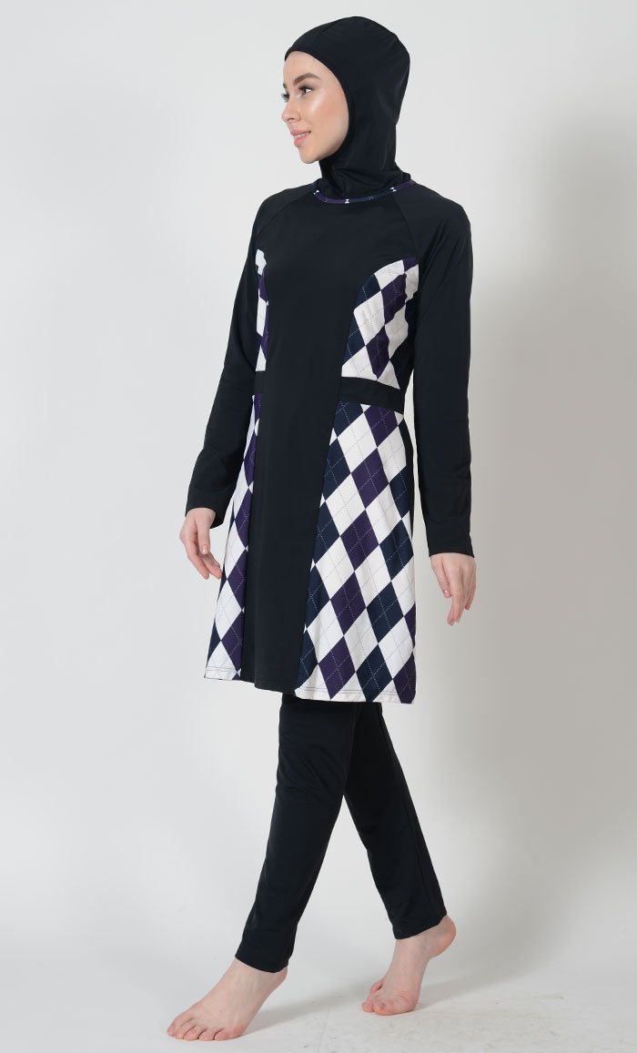 Argyle Print Swimsuit Burkini - EastEssence.com