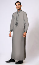 Artisanal Embroidery: Men's Grey Thobe Crafted with Attention to Detail - EastEssence.com