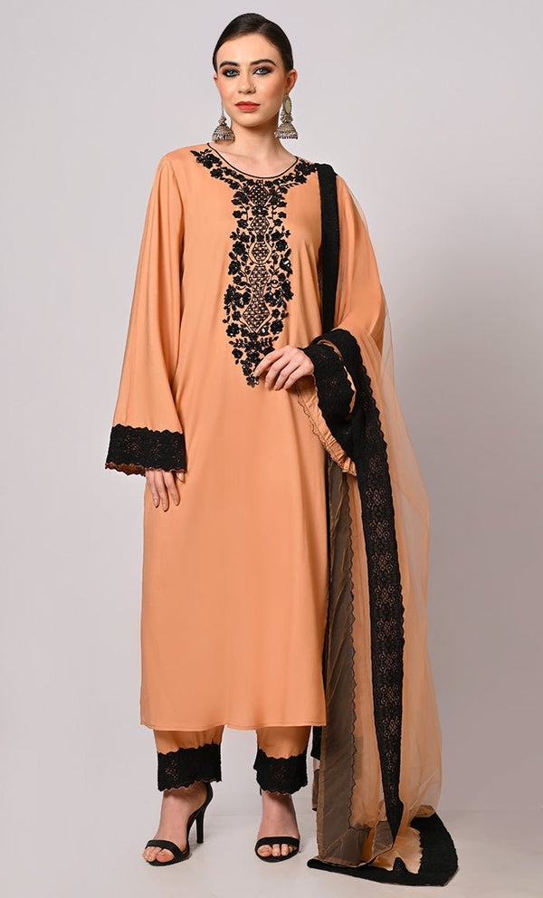 Hand Embroidered Burlwood Salwar Kameez Set