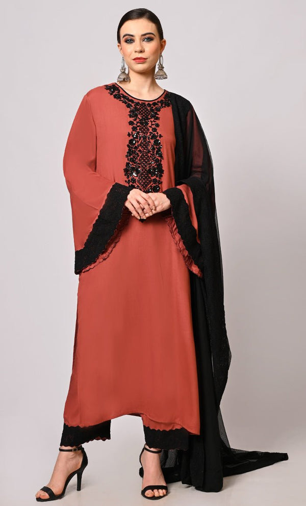 Hand Embroidered Root Bear Salwar Kameez Set