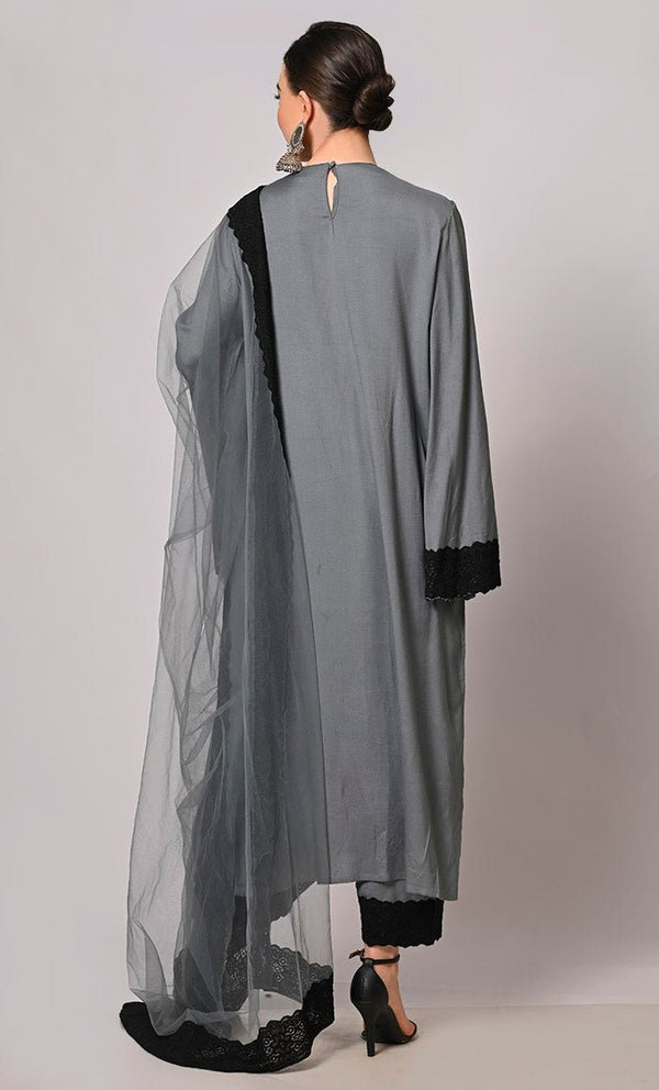 Hand Embroidered Grey Salwar Kameez Set